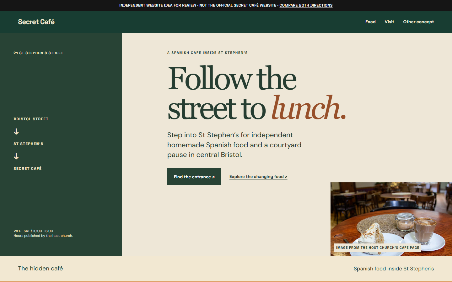 First screen of Secret Café homepage study A