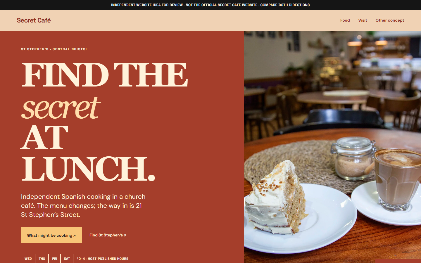 First screen of Secret Café homepage study B